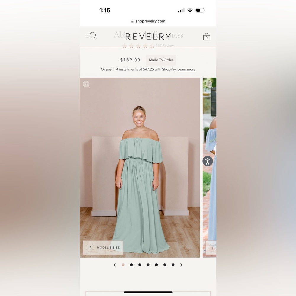 Revelry Abigail Chiffon Bridesmaid dress in Mint Green/Sage size 6